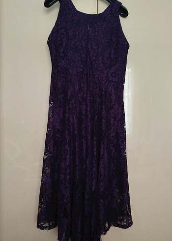 Mor Dantel Uzun Abiye Elbise - Görsel 2