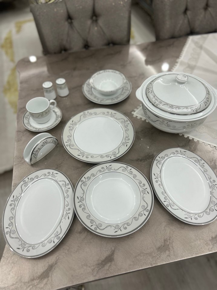 Gri Desenli Beyaz Yemek Takımı 12 kisilik 72 parça - Görsel 2