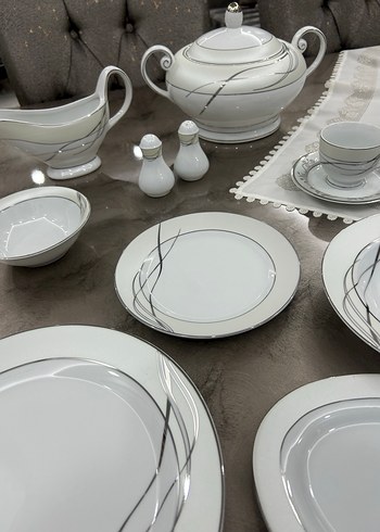 Gri Çizgili Beyaz Yemek Takımı 12 kisilik - Görsel 5