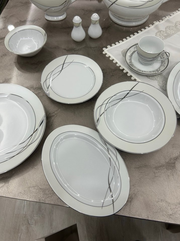 Gri Çizgili Beyaz Yemek Takımı 12 kisilik - Görsel 2