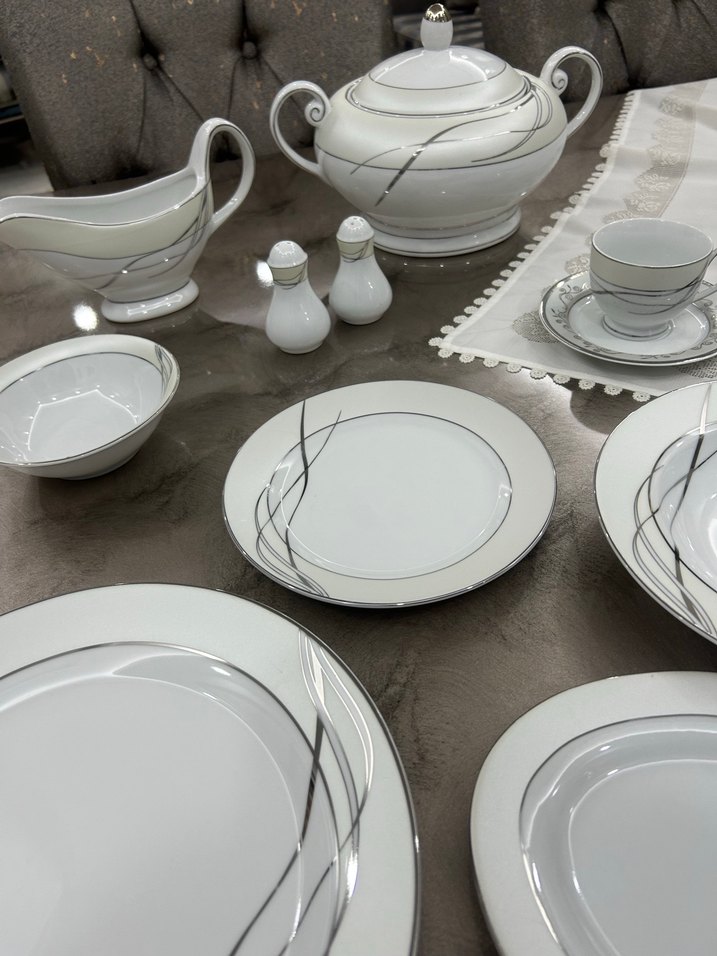 Gri Çizgili Beyaz Yemek Takımı 12 kisilik - Görsel 5