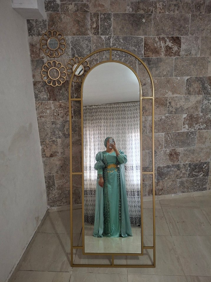 Nakışlı Turkuaz Uzun Abiye Elbise - Görsel 2