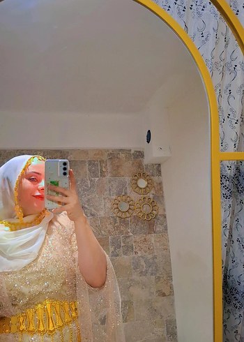 Altın Renkli Uzun Kollu Kadın Hint Elbisesi - Görsel 3