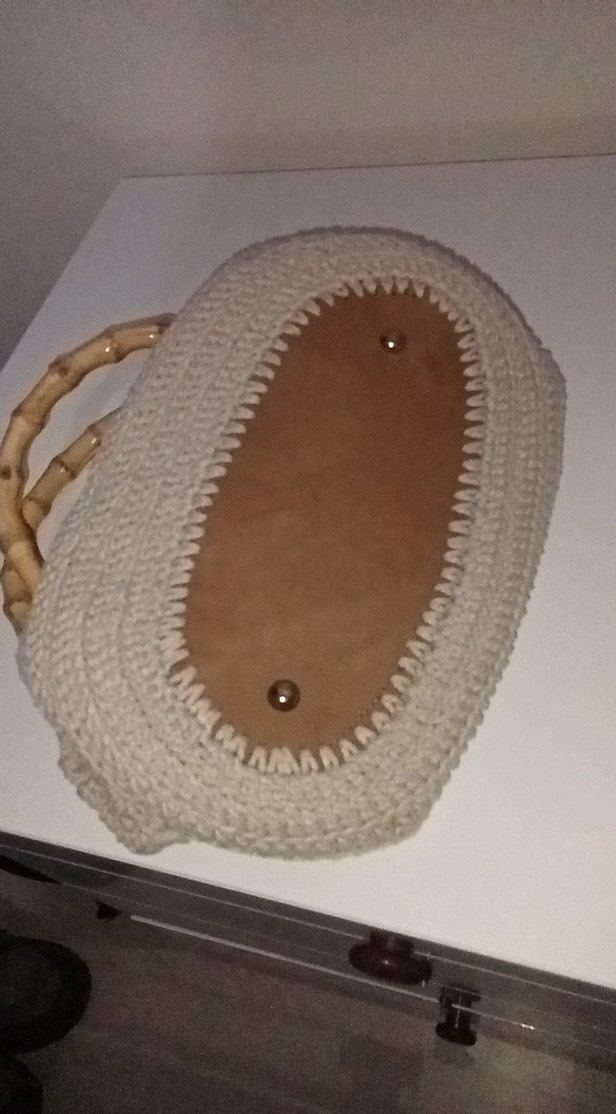 Bej Örgü Kadın Çanta Hasır Saplı - Görsel 3