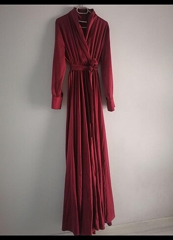 36 Beden Bordo saten Elbise 