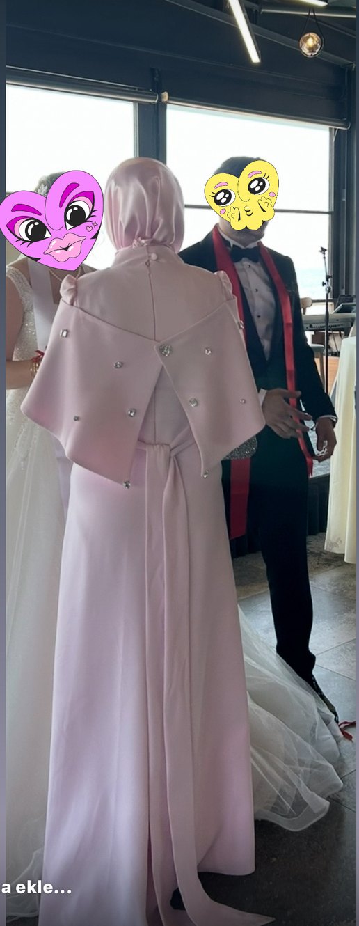 İşlemeli Boncuk Detaylı Uzun Kollu pembe Abiye - Görsel 2