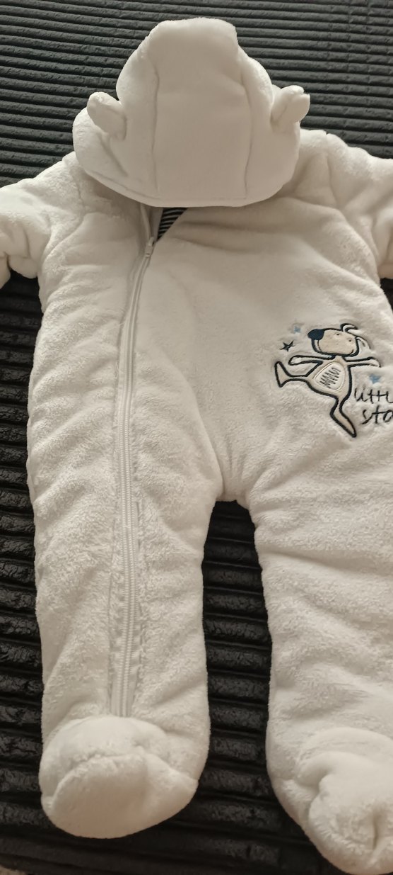 Beyaz Kapüşonlu  Bebek Tulumu - Görsel 5