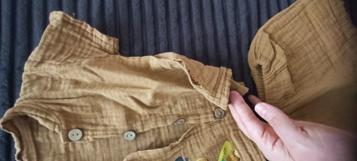 Erkek Bebek Keten Düğmeli Kısa Kollu Takım - Görsel 2