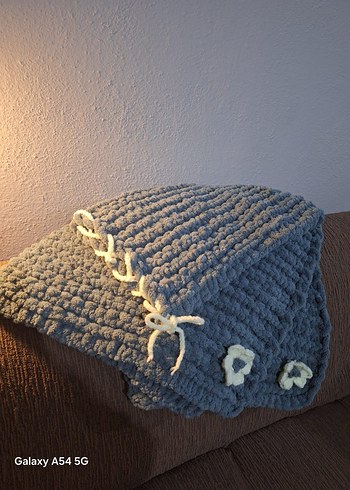 Gri Örgü bebek  Battaniyesi Ve Yastık Kılıfı - Görsel 8