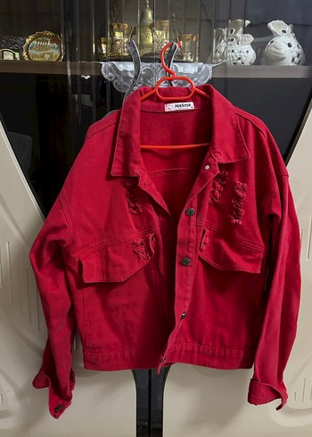 Kırmızı Düğmeli Kadın Denim Ceket