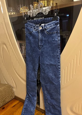 H&M Koyu Mavi Yuksek Bel Denim Jean