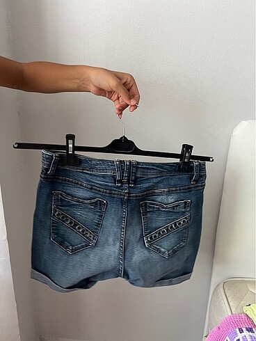 Mavi vintage mini kot şort