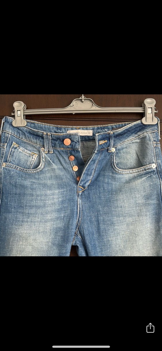 Düğmeli Mavi Kadın Kot Pantolon - Görsel 4