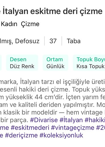 Vintage İtalyan Kahverengi  Deri Kadın Dizaltı Çizme - Görsel 2