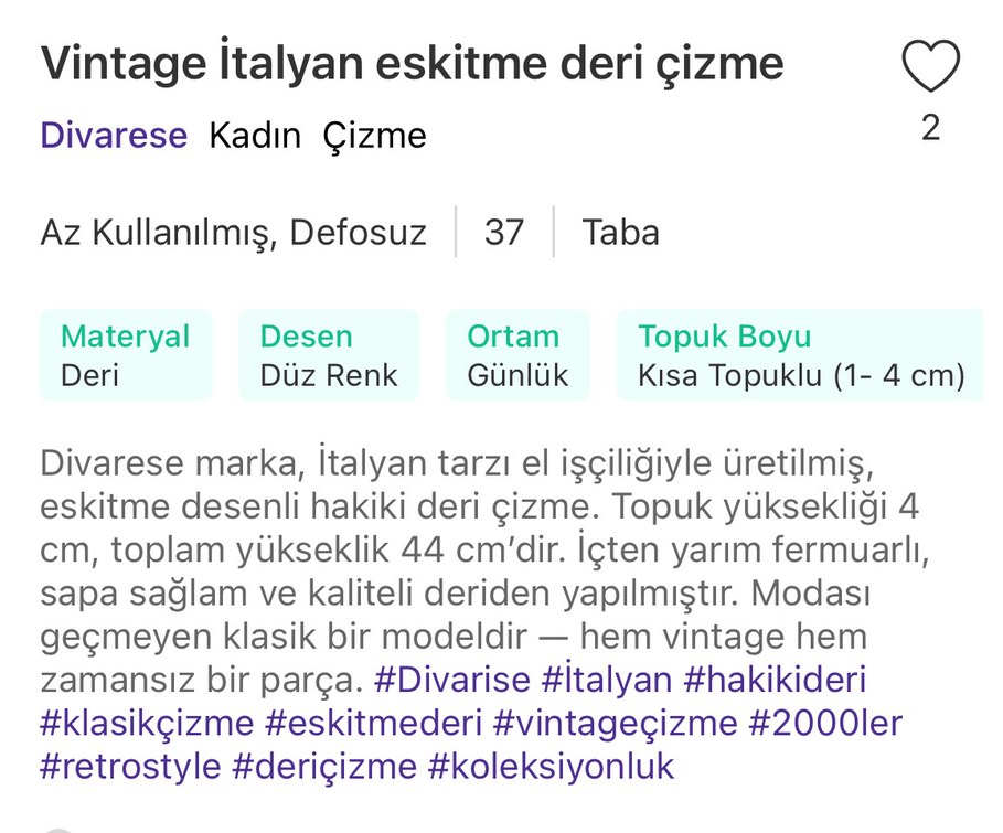 Vintage İtalyan Kahverengi  Deri Kadın Dizaltı Çizme - Görsel 2