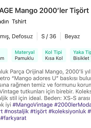 Vintage Mango Kısa Kollu Tişört - Görsel 2