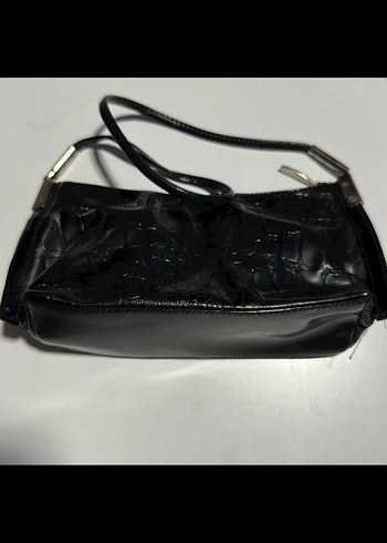 Siyah Deri Yılan Desenli Kadın Çanta - Görsel 2