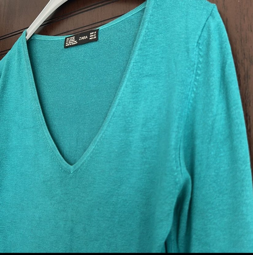 Turkuaz V Yaka Kadın Triko Kazak - Görsel 2