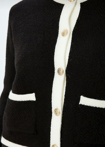 Koton Gold Düğmeli Siyah Kadın Triko Hırka - Görsel 2