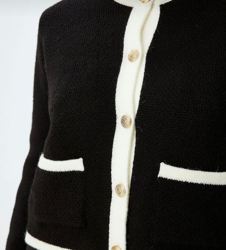 Koton Gold Düğmeli Siyah Kadın Triko Hırka - Görsel 2