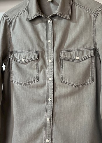H&M Gri Kot Gömlek - Görsel 3