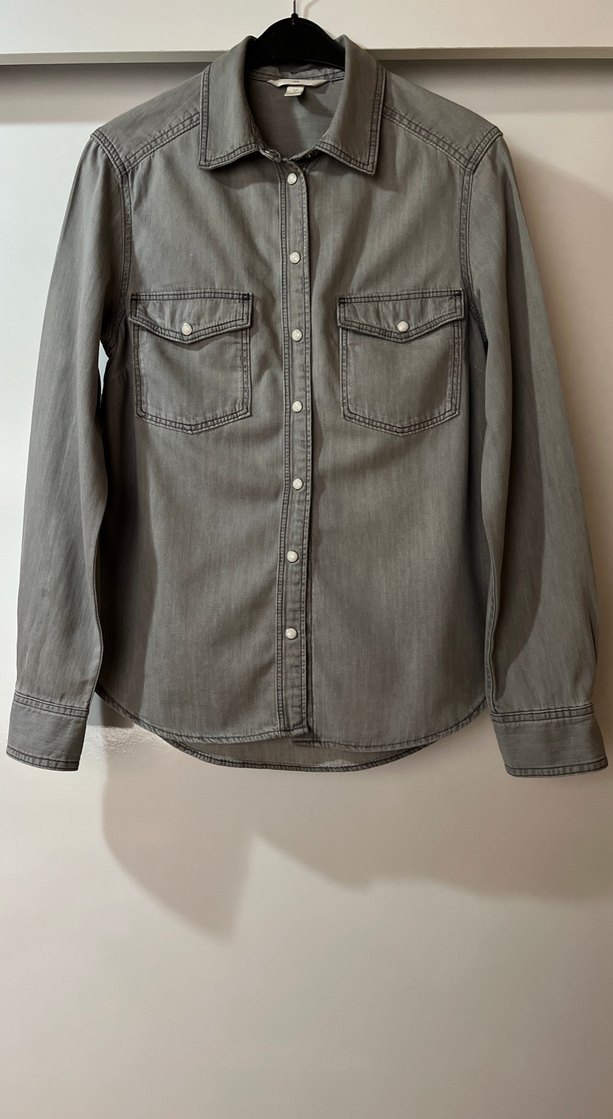 H&M Gri Kot Gömlek - Görsel 2