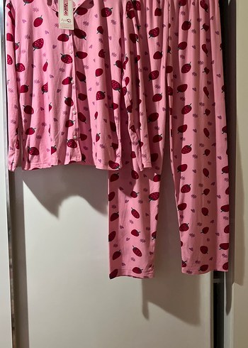 Işılay Pembe Uzun Kollu Büyük Beden Kadın Pijama Takımı - Görsel 2