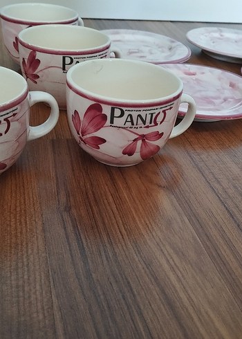 Pembe Pastel Çiçek Desenli Porselen Fincan Seti - Görsel 2