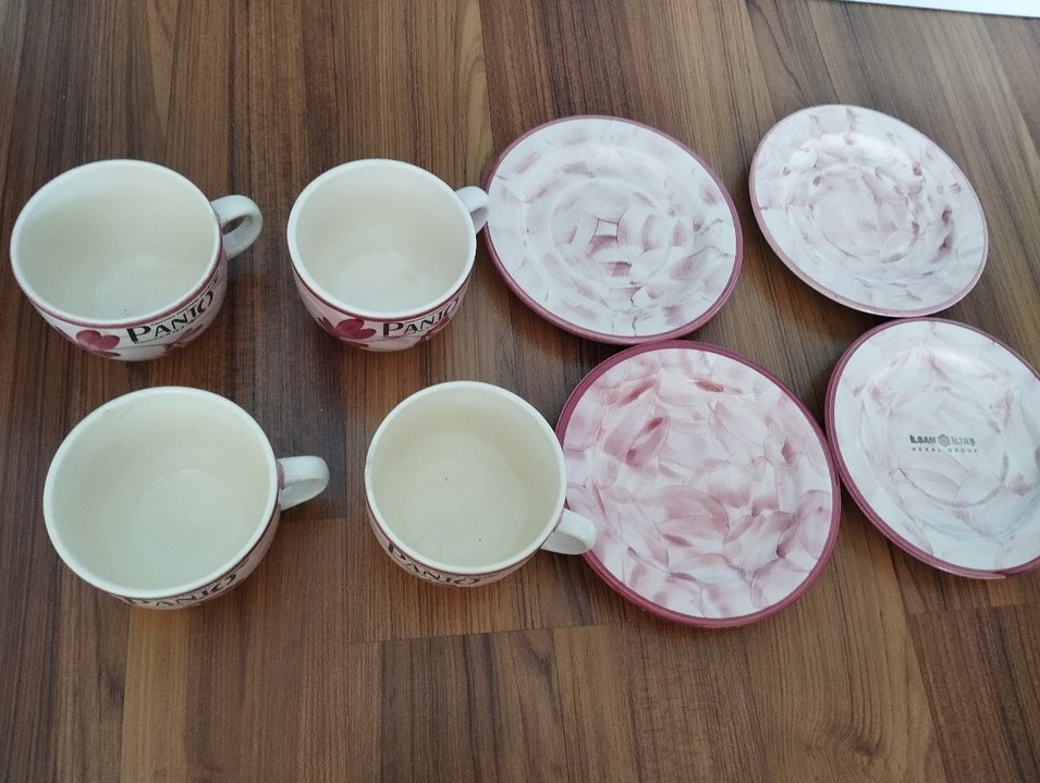 Pembe Pastel Çiçek Desenli Porselen Fincan Seti - Görsel 5