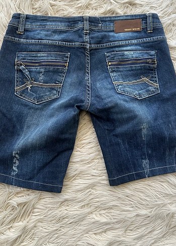 Düğmeli Mavi Kadın Denim Mini Şort - Görsel 2