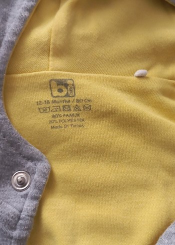 12-18 Ay Beden Düğmeli Gri Erkek Sweatshirt