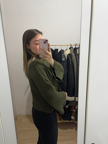 m Beden haki Renk Yarasa Kol Haki Kazak