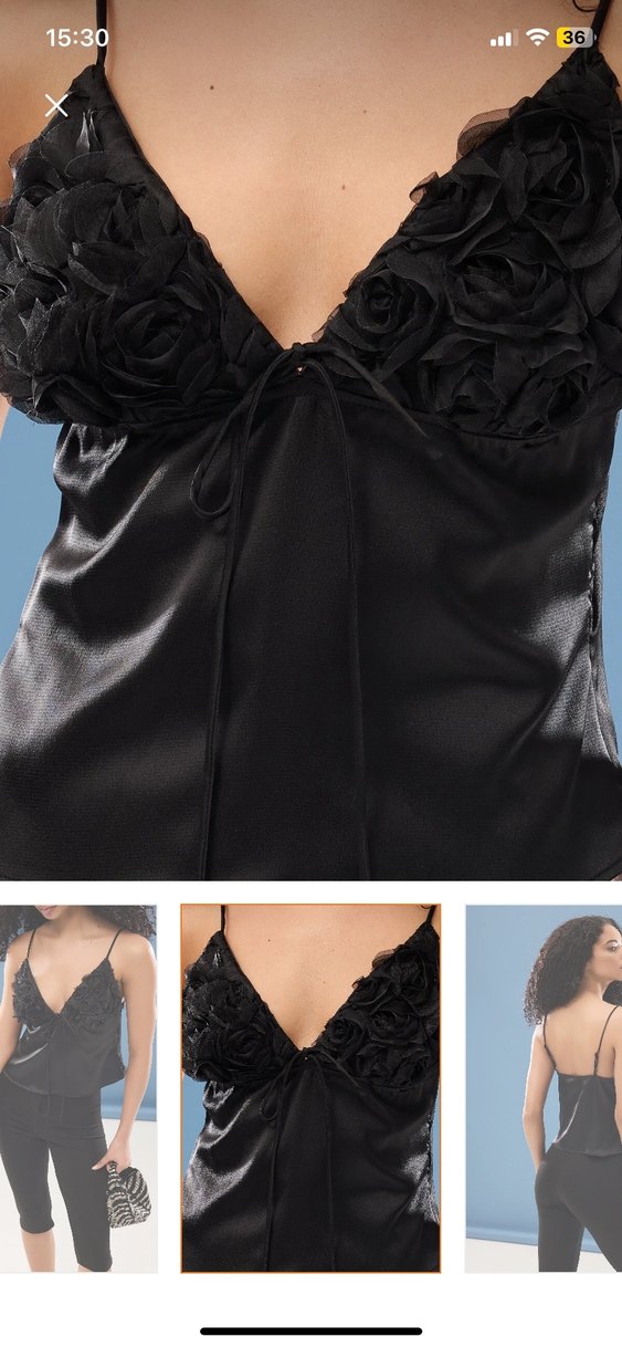 Siyah 3 Boyutlu Gül Detaylı Dokuma Büstiyer - Görsel 2