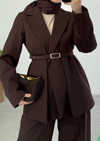 Kahverengi Deri Kemerli Kadın Takım - Görsel 2