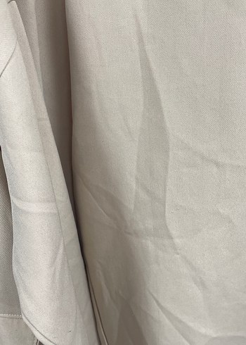 Bej Uzun Kollu Kadın Keten Ceket Takım - Görsel 4