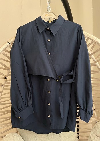 Lacivert bağlamalı tunik