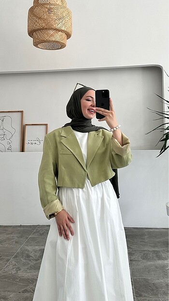 Crop Keten Ceket