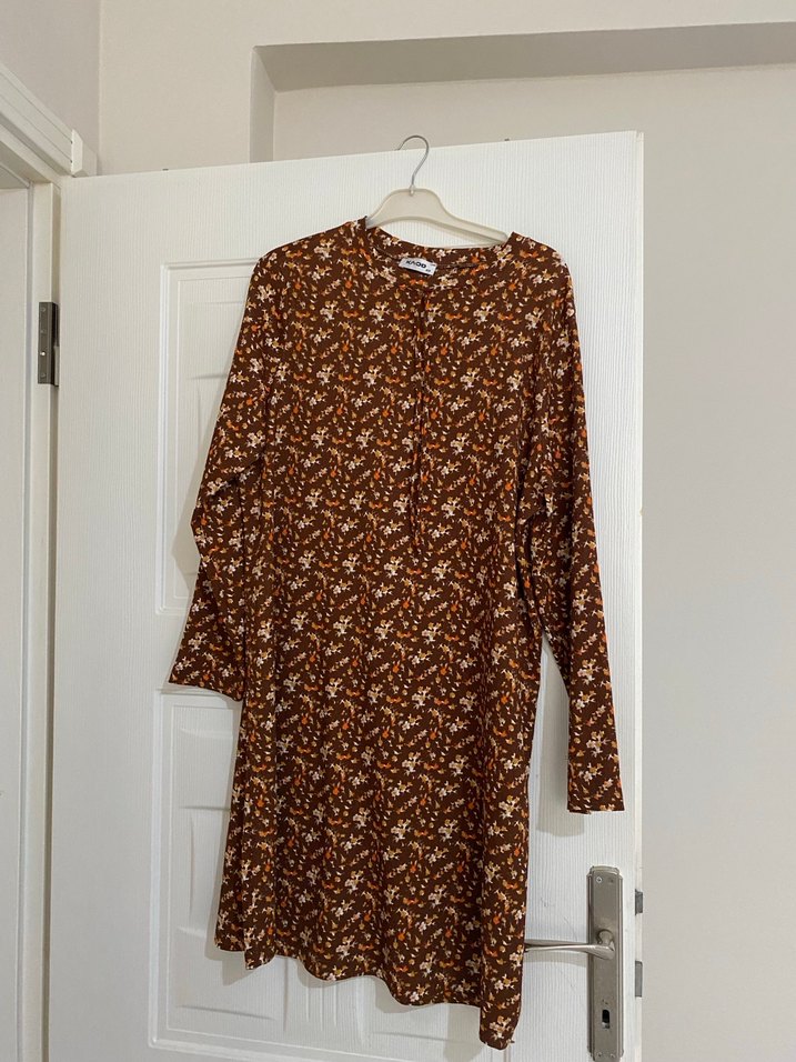 Uzun Kollu Bohem Kahverengi Midi Tunik - Görsel 4