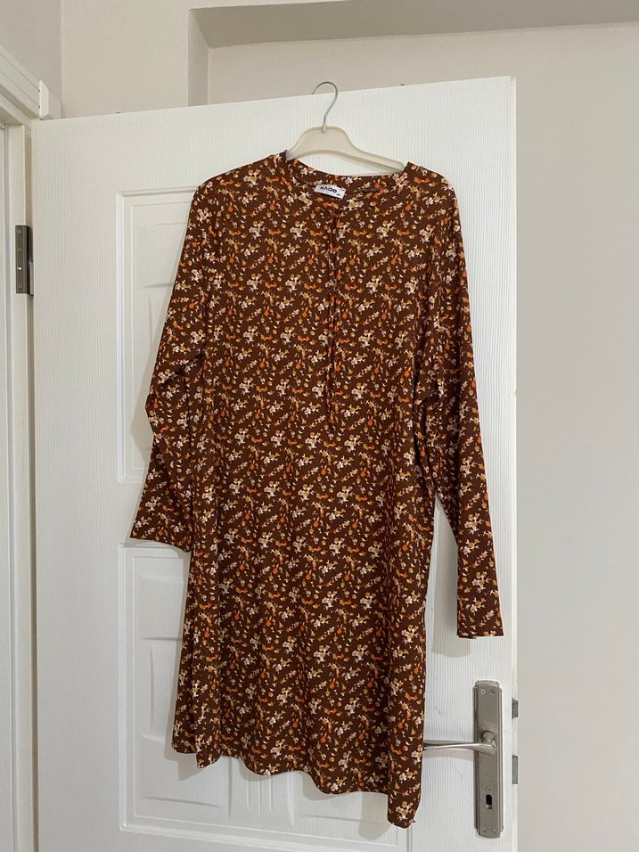 Uzun Kollu Bohem Kahverengi Midi Tunik - Görsel 3