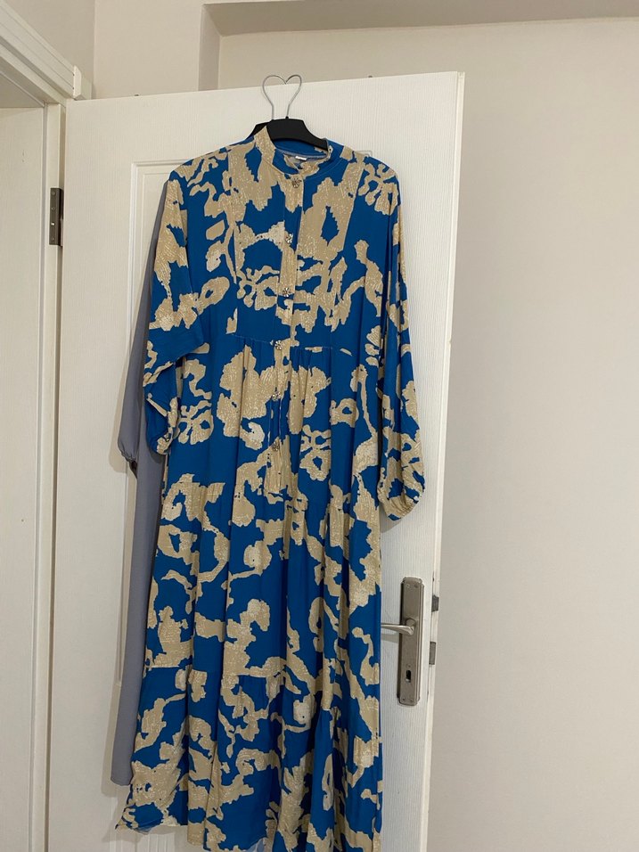 Bohem Tarz Uzun Mavi Salaş Elbise - Görsel 2