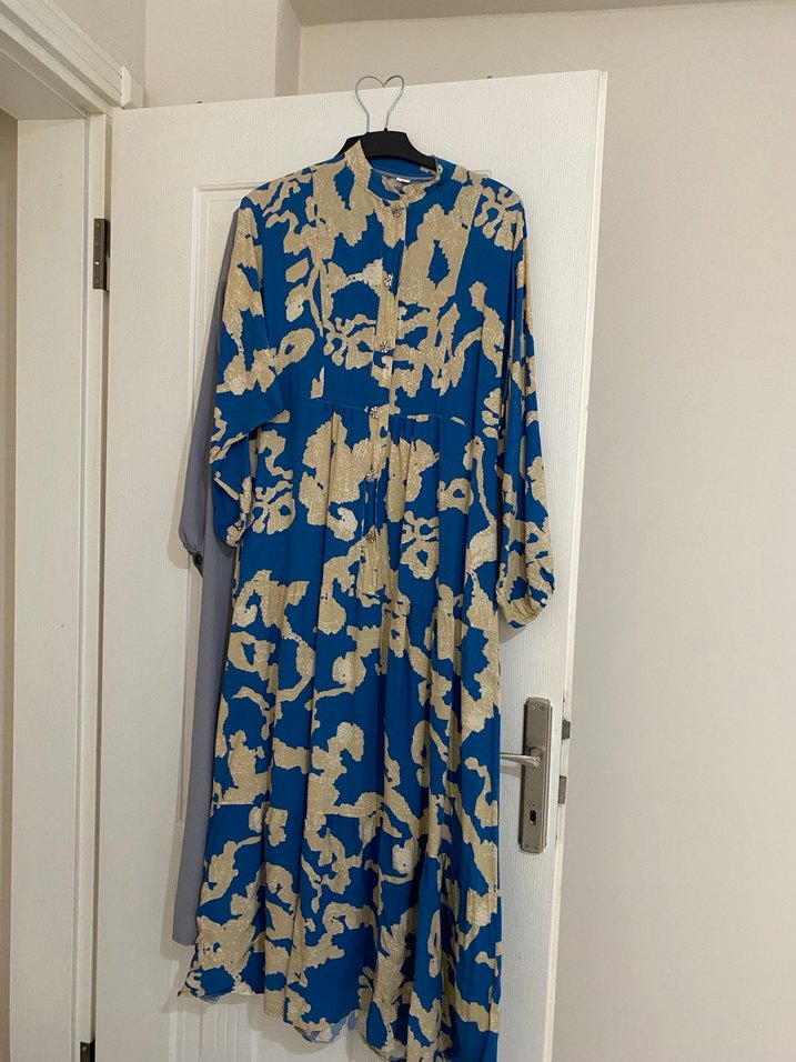 Bohem Tarz Uzun Mavi Salaş Elbise - Görsel 3