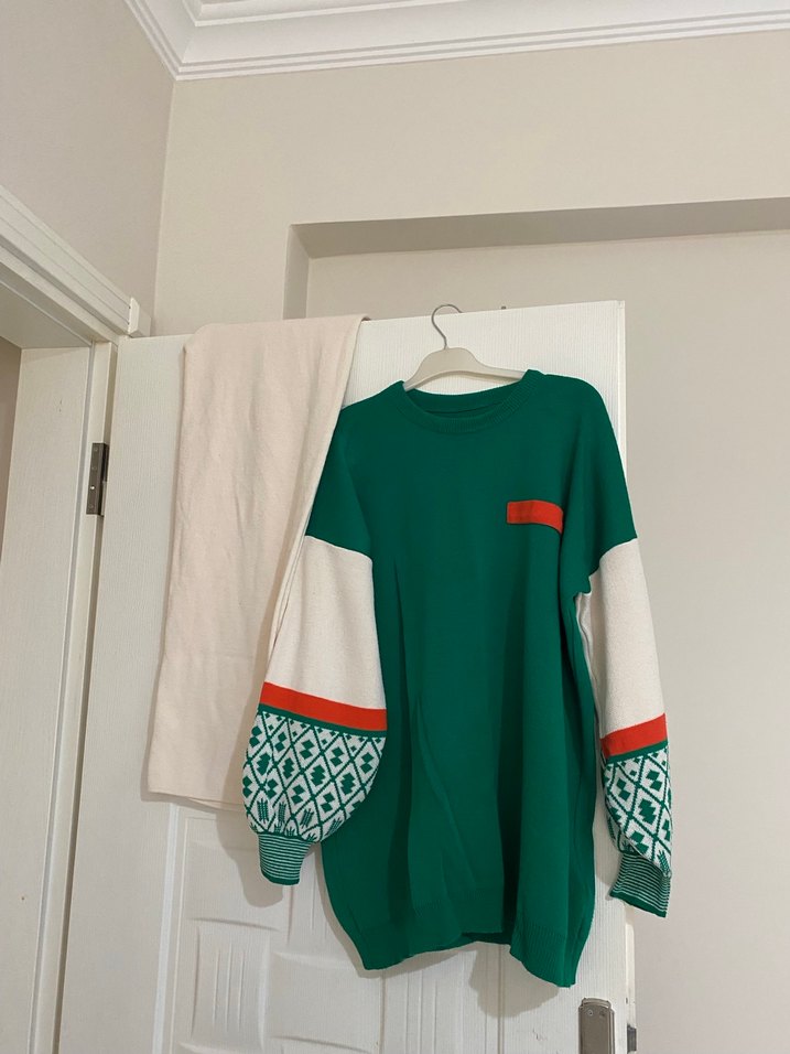 Renkli Desenli Salaş Triko takım - Görsel 2