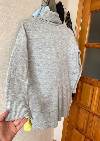 Gri Kadın Boğazlı Triko Kazak - Görsel 2