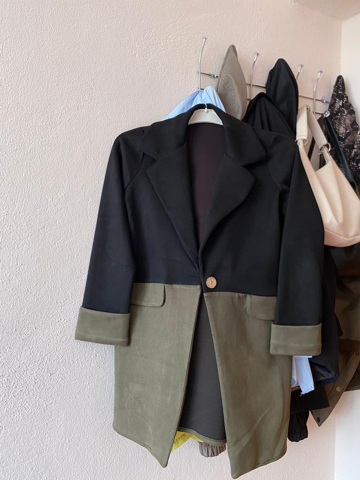 Düğmeli, Midi Boy, İki Renkli Süet Kadın Blazer - Görsel 2