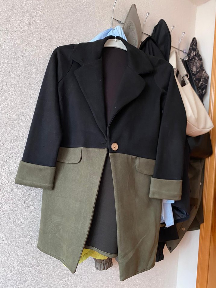 Düğmeli, Midi Boy, İki Renkli Süet Kadın Blazer - Görsel 5