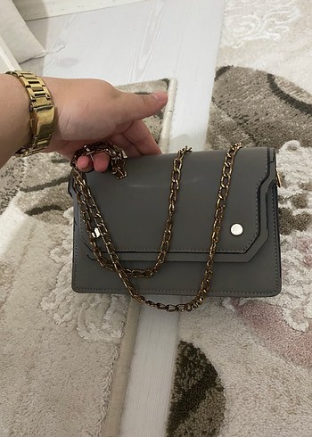 Gri Deri Zincir Detaylı Kadın Çanta - Görsel 3