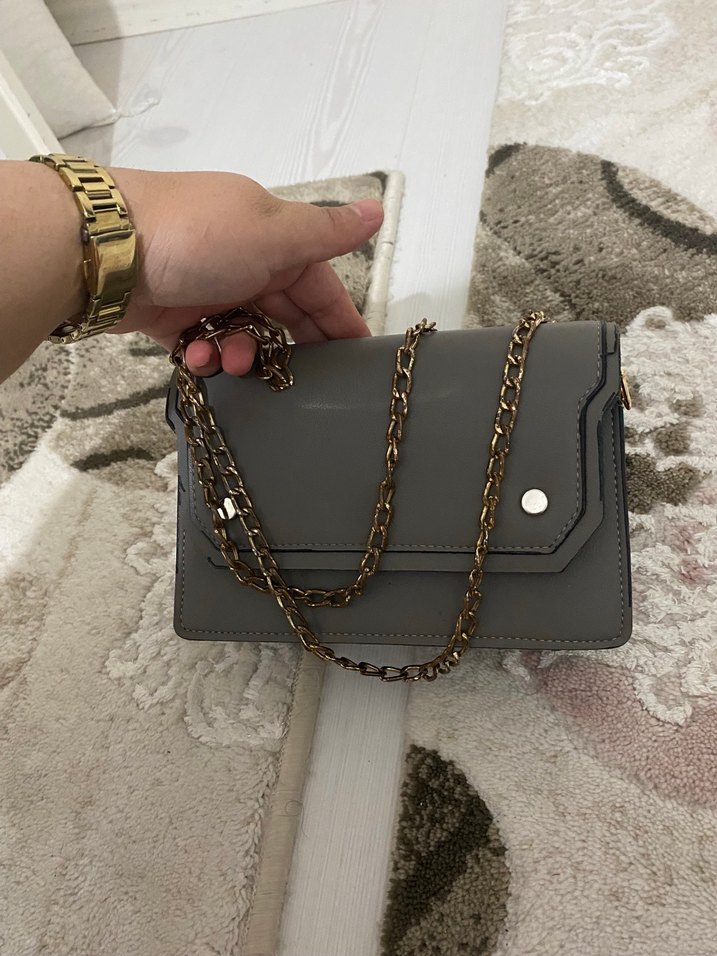 Gri Deri Zincir Detaylı Kadın Çanta - Görsel 3