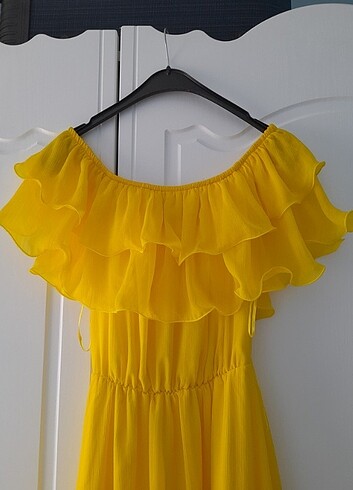 s Beden sarı Renk Şifon Elbise