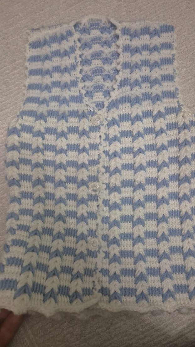 Bebek Beyaz Gri Örgü Süveter - Görsel 3