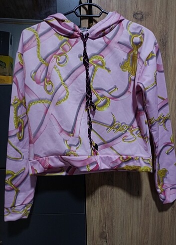 Pembe altın desenli sweatshirt